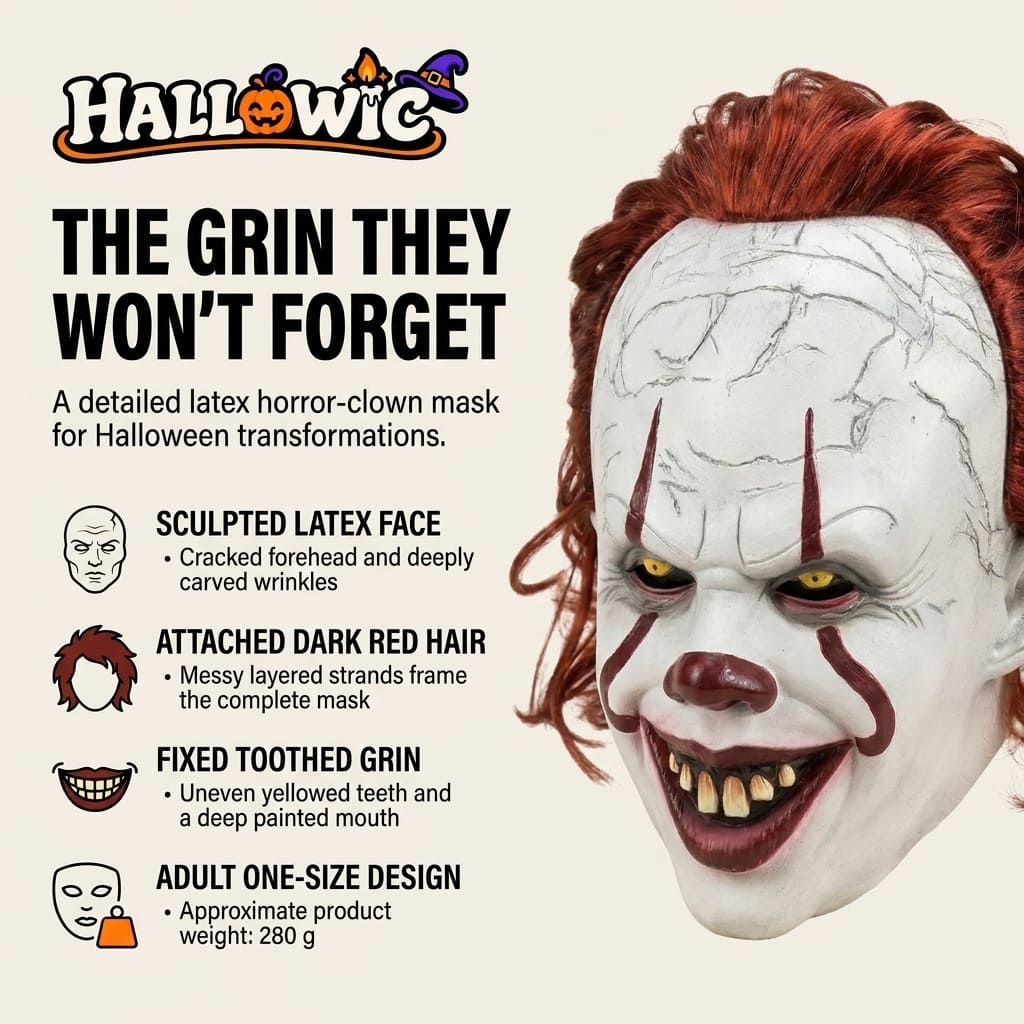 RuinGrin – Red-Haired Horror Clown Mask